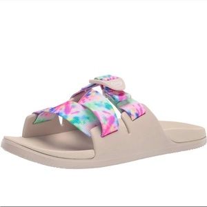 Chaco Chillos Hash Slide Sandal - Woman’s / Off White / Multicolor Tie Dye / 8